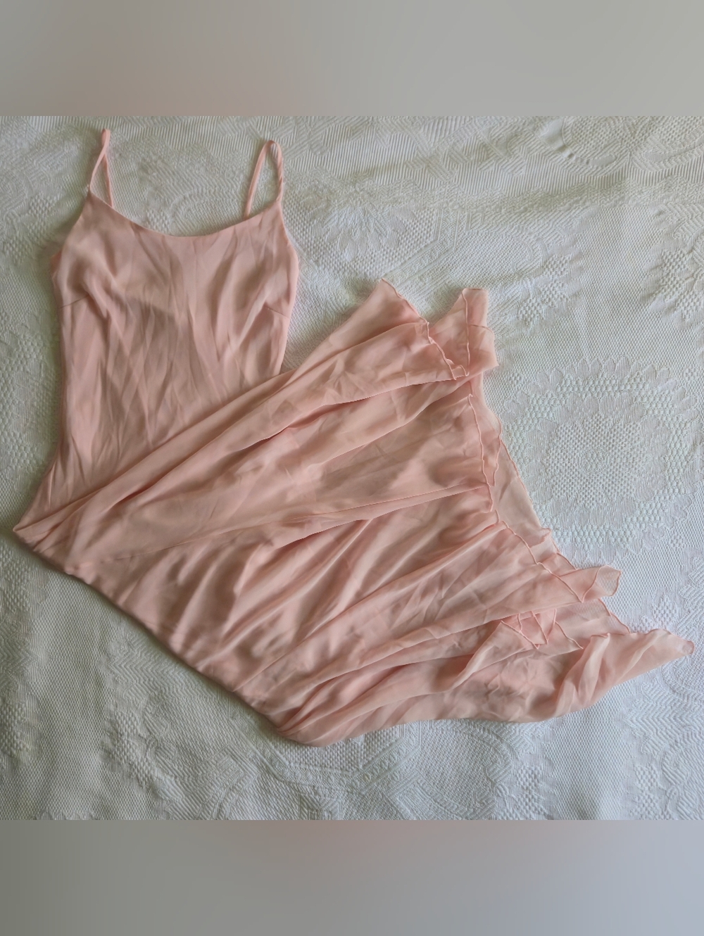 Pia Vintage Sheer Pink Chiffon Slip Dress Spaghetti Straps Balletcore Size S, XS